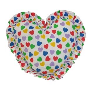 1980s Sears Young at Heart Rainbow Ruffled Heart Pillow